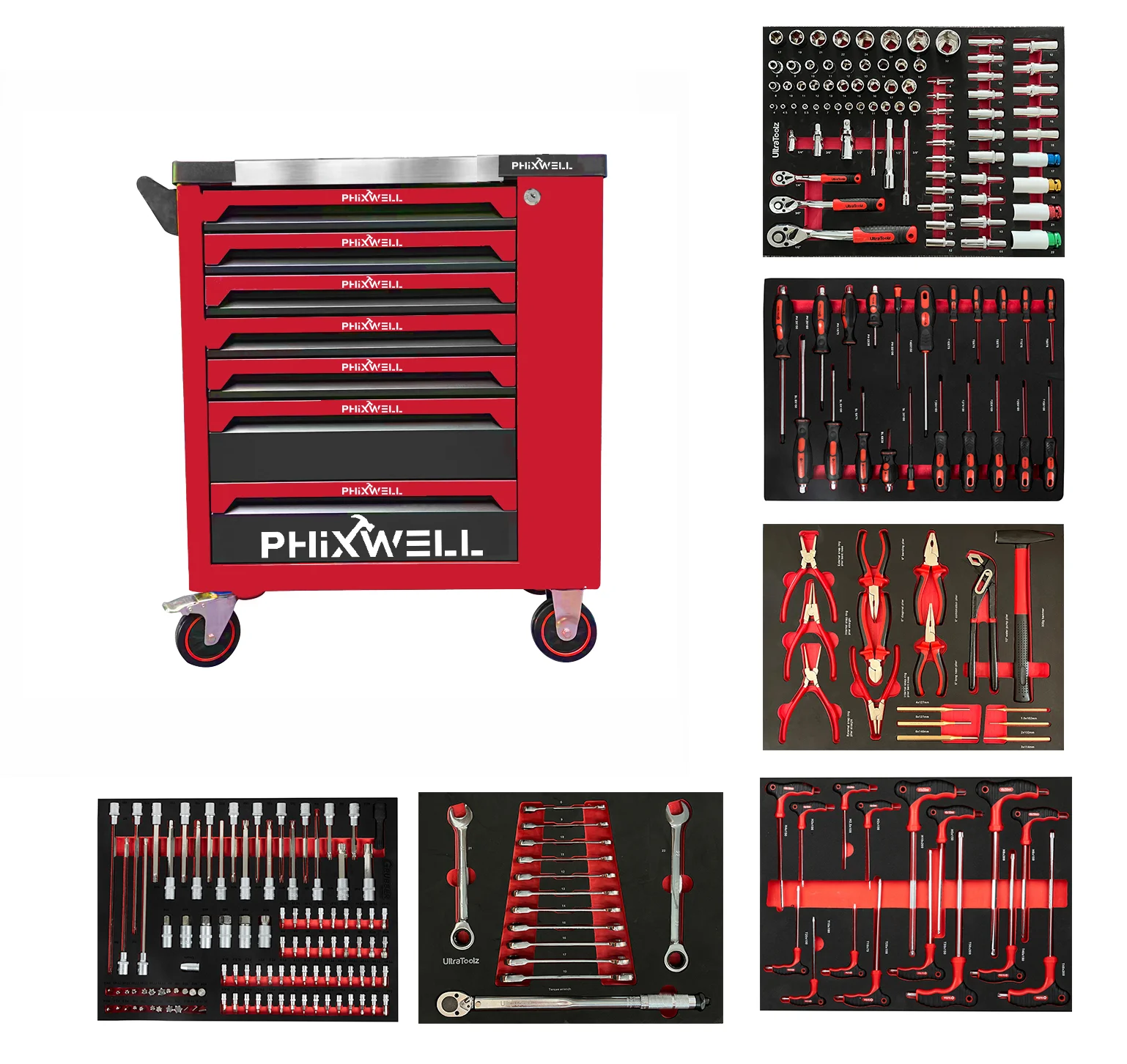 Professional 7 Drawers Roller Workshop Tool Cabinet Trolley With Tools for Car Repair Herramientas Tools