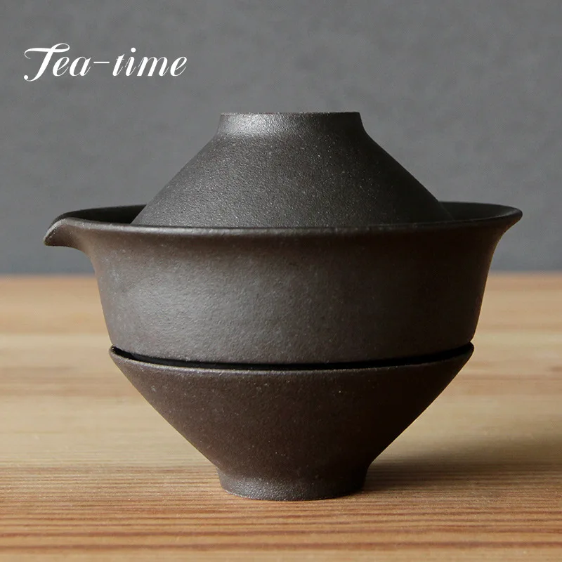 200ml Japanese Ceramic Teapot Kettle Tea Making Gaiwan Tea Cup for Puer 1 Bowl 2 Cups Tea Set Retro Crude Pottery Drinkware