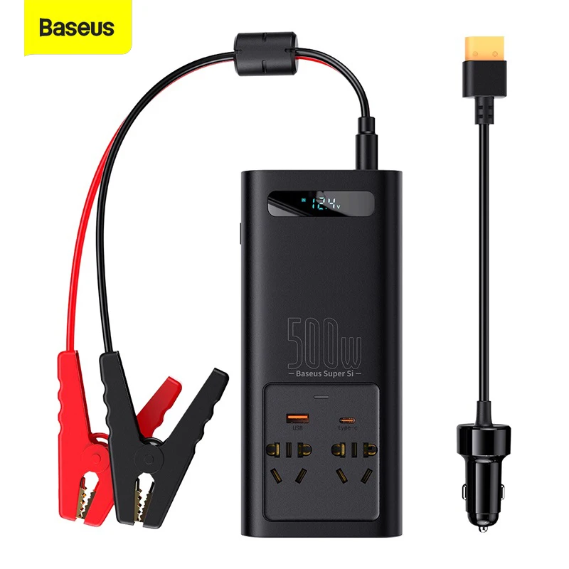 Baseus Car Inverter DC 12V to AC 220V Auto Converter Type C USB Charger Car EU Socket Outdoor Car Inverter 150W/500W Car Adapter