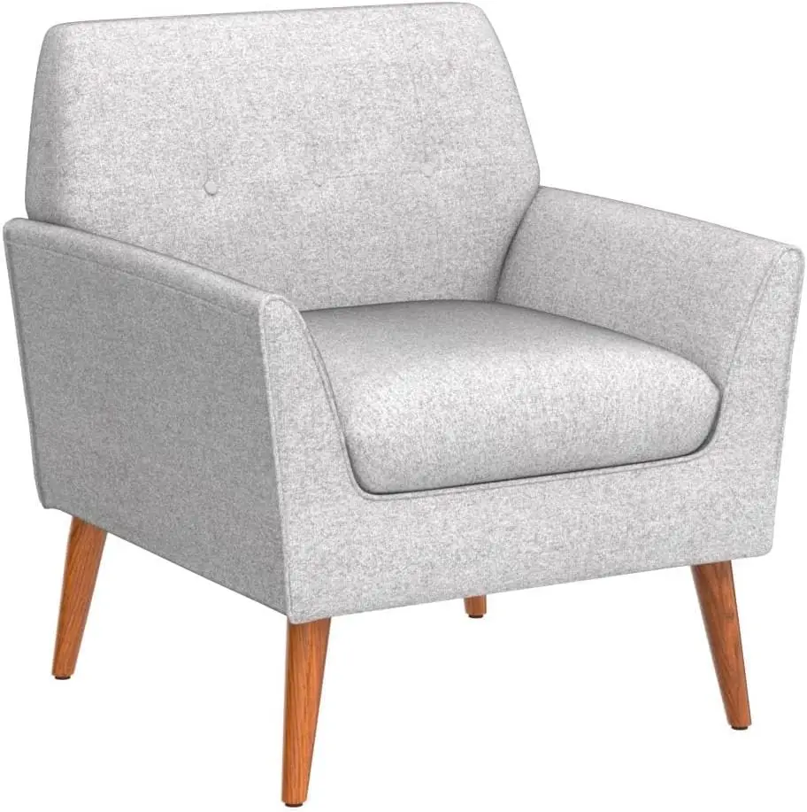 Linen Armchair Button Tufted Mid Century Modern Comfy Chair Upholstered Single Sofa Chair for Bedroom Reading Room Club Studio