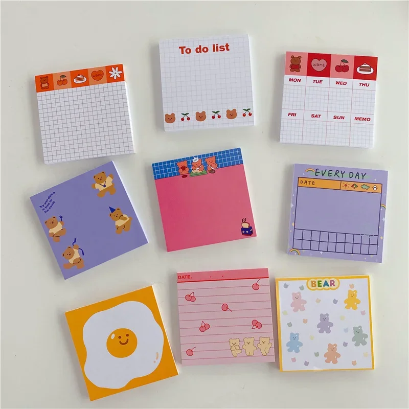 50 Sheets Cute Bear Note Paper Purple Pink Memo Pad Creative Message Day Week Planner Sticker School Office Stationery Notebook