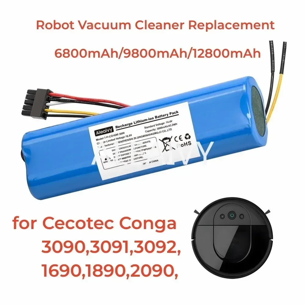 

14.4 Volt CECOTEC 6800mAh Li ion Battery for CONGA 3090 3091 3092 1690 1890 2090 Robot Vacuum Cleaner Replacement Accessories