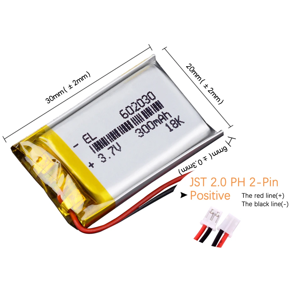 

5Pcs/Lot JST 2.0 2P 3.7V 500mAh Li-Polymer Battery 902030 402030 302030 502030 602030 702030 802030 102030