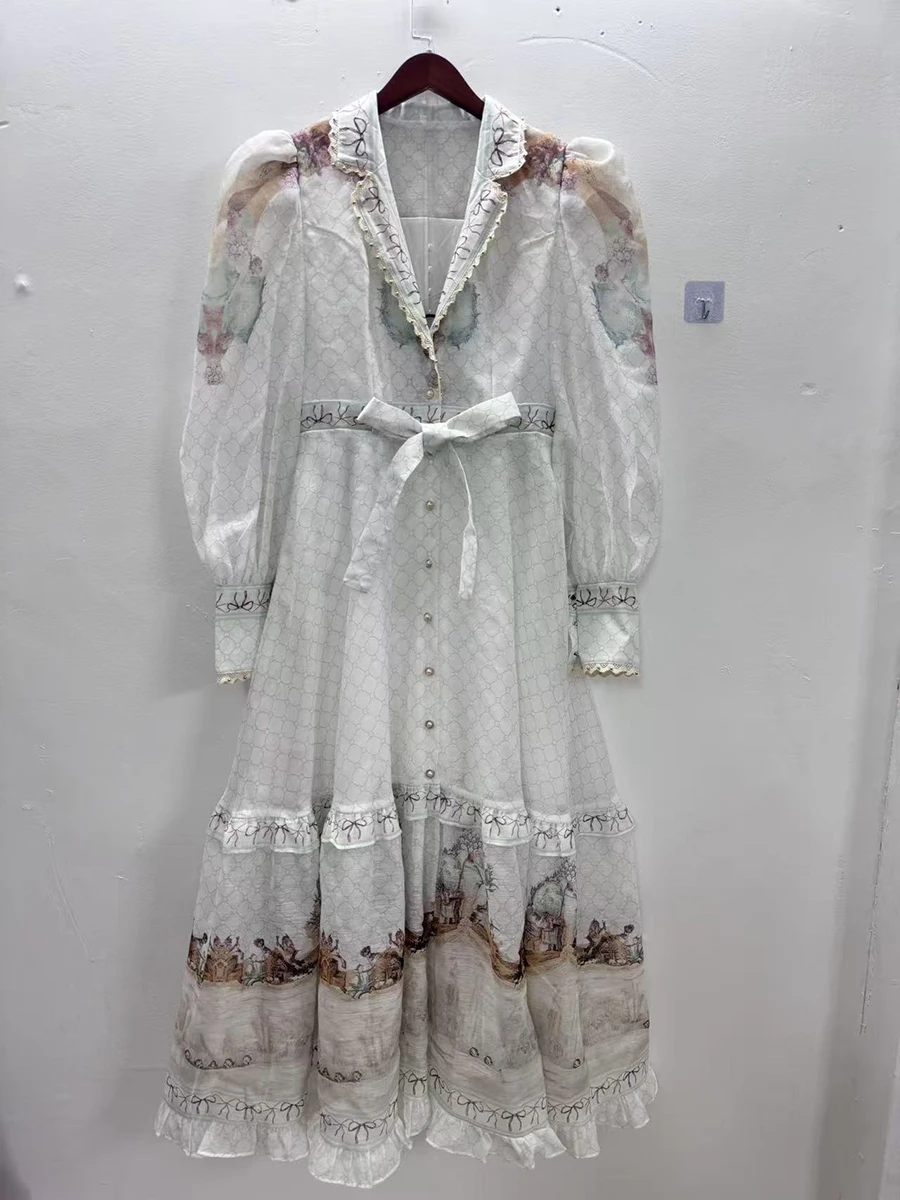 เดรสผ้าโปร่งลายสก็อตสไตล์ฝรั่งเศสย้อนยุค VGH สำหรับผู้หญิง ปกเสื้อแบบปกเชิ้ต คอวี แขนยาว ตัดต่อผ้าหลายชั้น ดีไซน์หรูหรา ยาว สำหรับฤดูใบไม้ร่วง