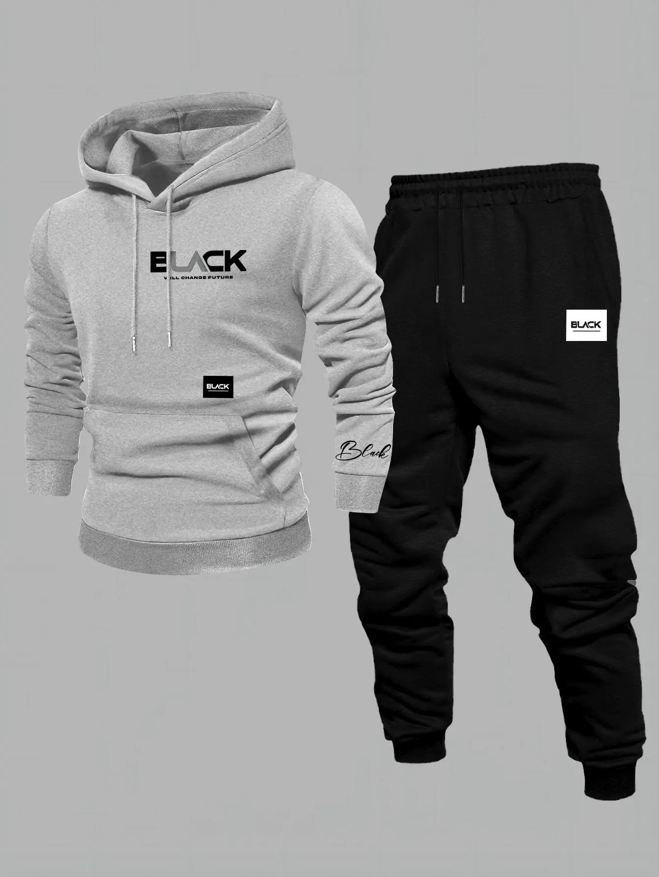 Men's Hoodie Sweatshirt Set Letter Print Pullover Hooded Top Jogger Pants 2 Pieces Outfit Casual Sport Tracksuit Male Streetwear