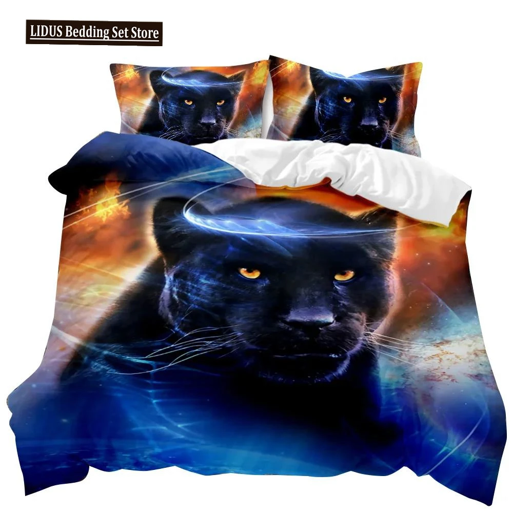 Ferocious Cat Duvet Cover Set African Blue Ferocious Cat Wildlife Twin Bedding Set Double Queen King Size Polyester Qulit Cover