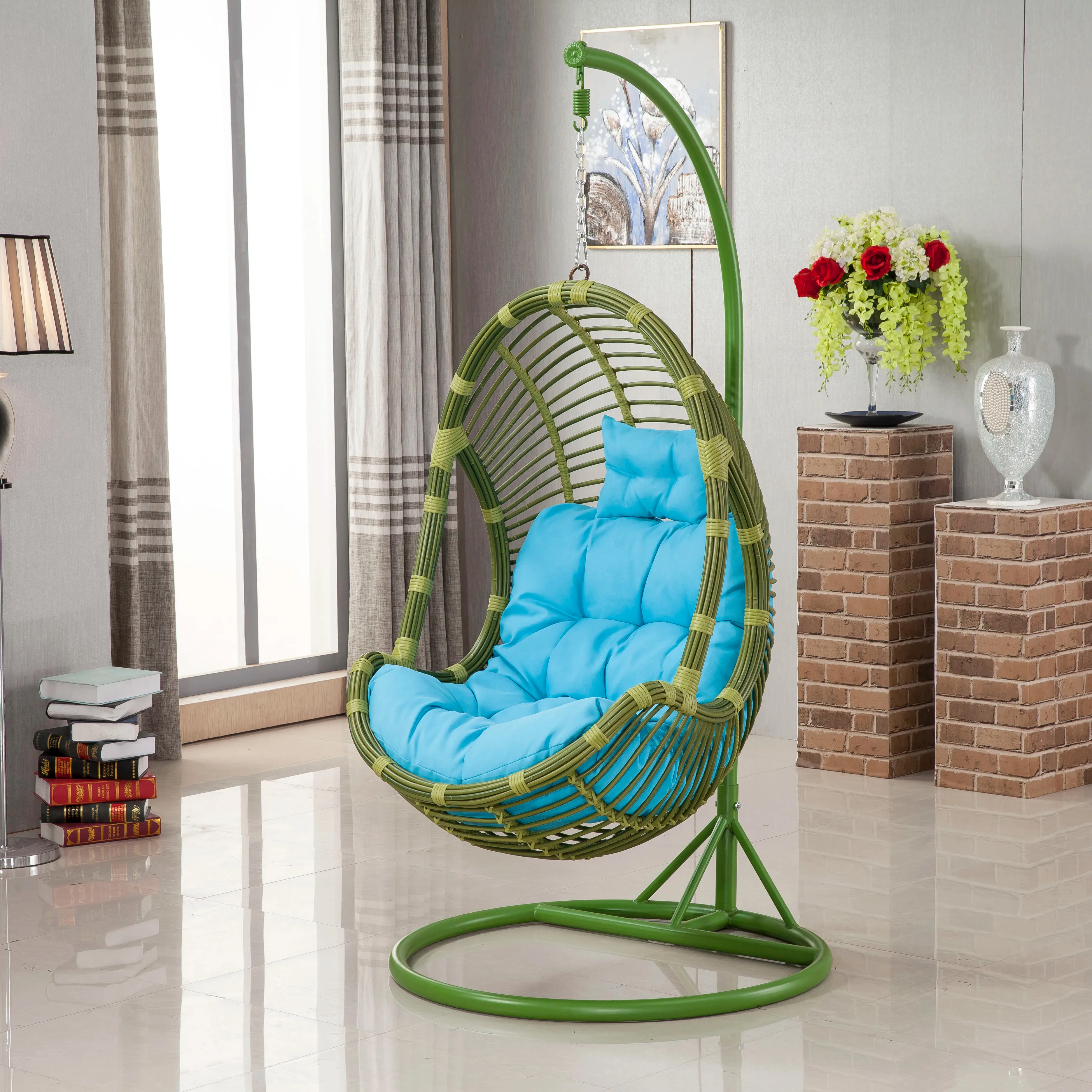 xx-Foshan Outdoor Modern Metal Hanging Hammock Chair with Stand Egg Shape Swing Chair