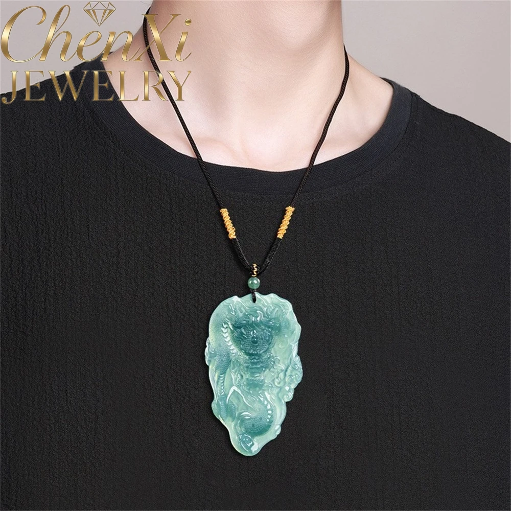 Natural Blue Water Jadeite Dragon Soaring Over The Four Seas Pendant Luxury Quality Fine Fashion Jewelry Exquisite Elegant Gift