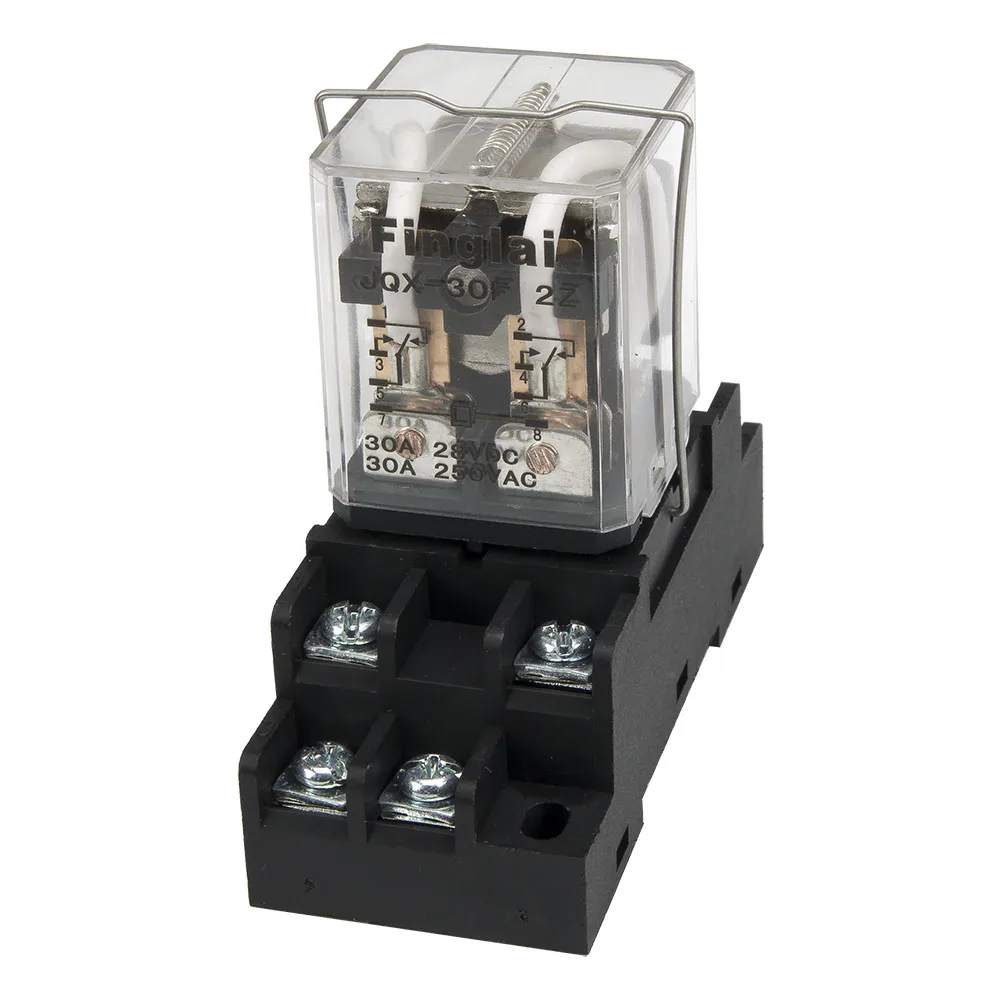 JQX-30F 30A electromagnetic relay with socket base DPDT high power relay JQX-30F-2Z AC 220V 110V DC 24V 12V