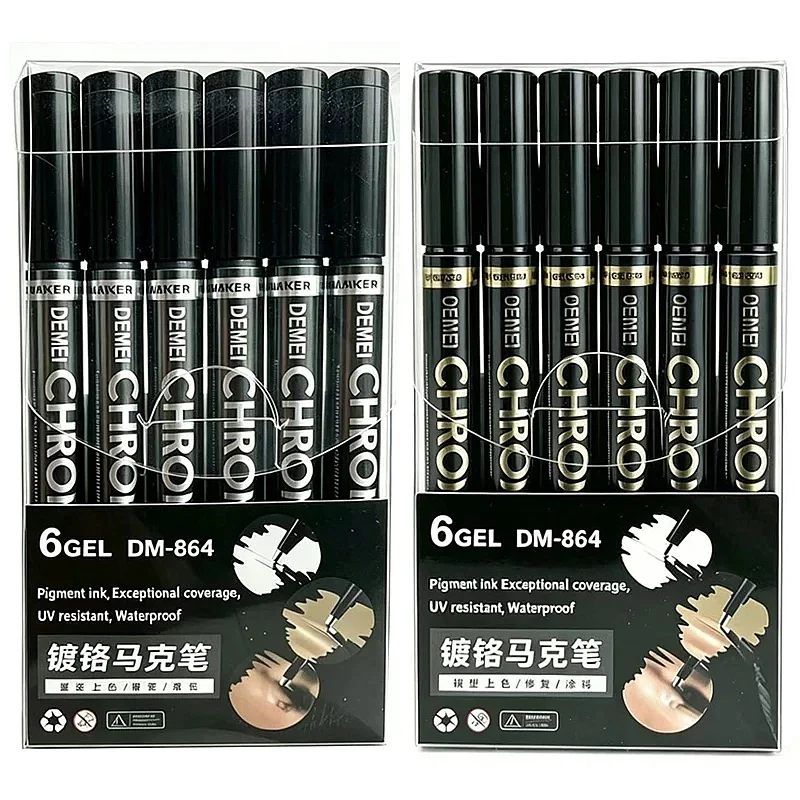 1-12pcs Mirror Marker Pen Set 2.0mm Waterproof Ink Reflective Paint Pen for DIY Model Painting Art Gold Silver