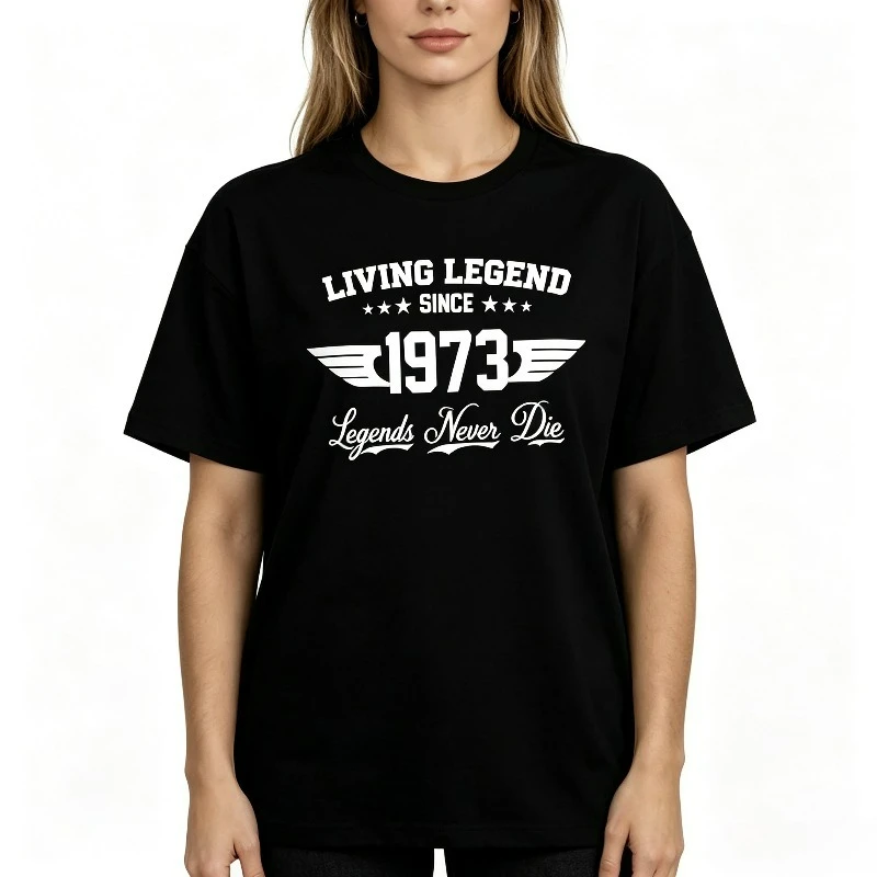 Loose Vintage 1973 Legend Wing Text Graphic Women's T-Shirt Skate Camping SUP Tarot Rock Short Sleeve Summer White Black Tees
