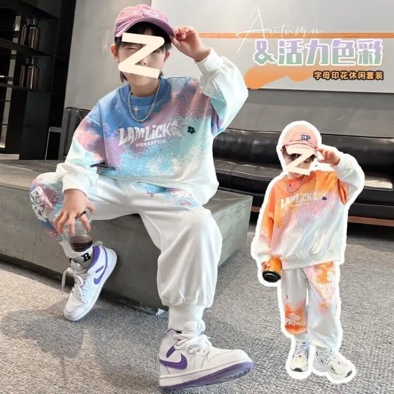 

Kawaii Casual Coat Set Boys' Autumn Tie Dye Gradient 2024 New Item Fashion 2-piece Children's Clothing 2025 Female Child Clothes