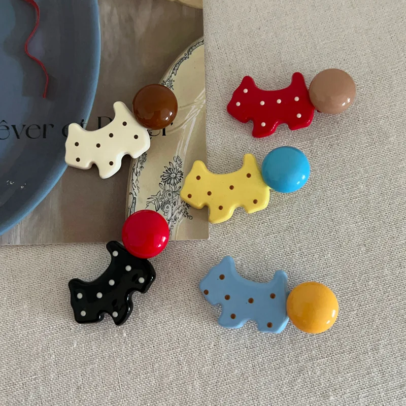 

Color Blocking Polka Dot Dog Hair Clip Candy Color Duckbill Clip Girls Broken Hair Bangs Clip Forehead Edge Hairpin Accessories