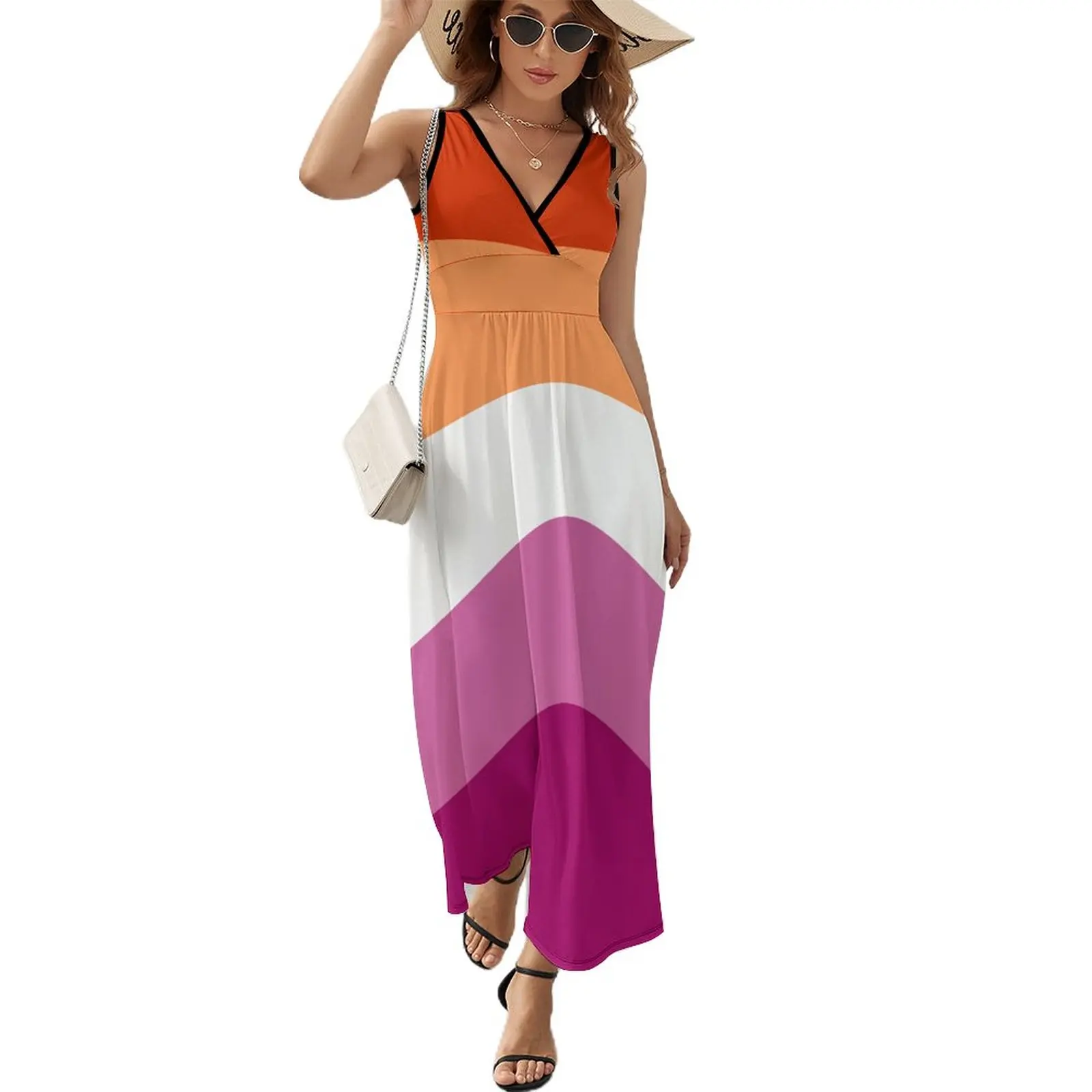 

Lesbian Pride Flag Dress Kawaii Maxi Dress V Neck Design Boho Beach Long Dresses Aesthetic Oversized Clothes