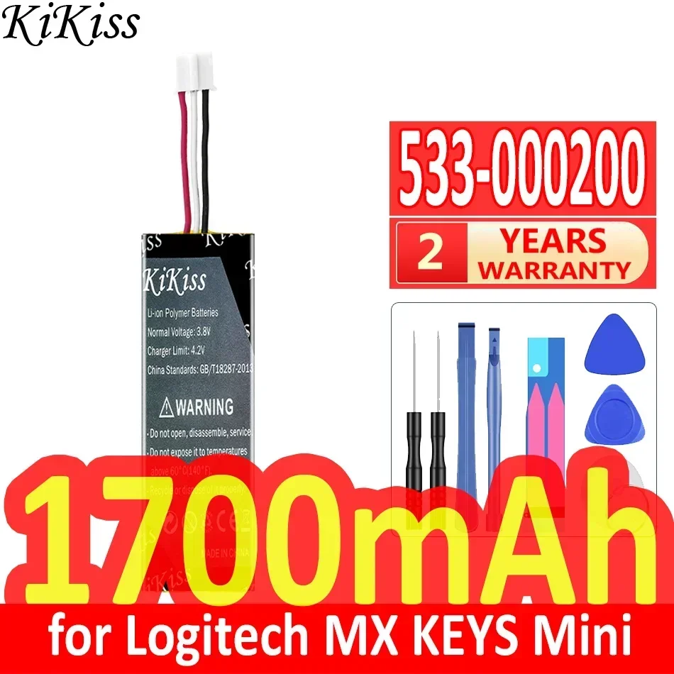 1700mAh KiKiss Powerful Battery 533-000200 533000200 for Logitech MX KEYS Mini YR0084 920-010514 Keyboard