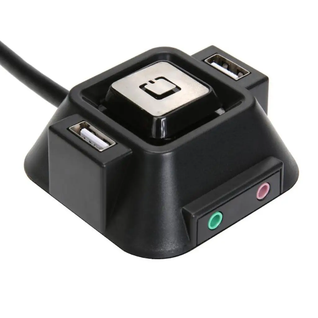 Computer Desktop Power Switch Dual USB Ports Hub Audio Microphone Interface for Business and Gaming