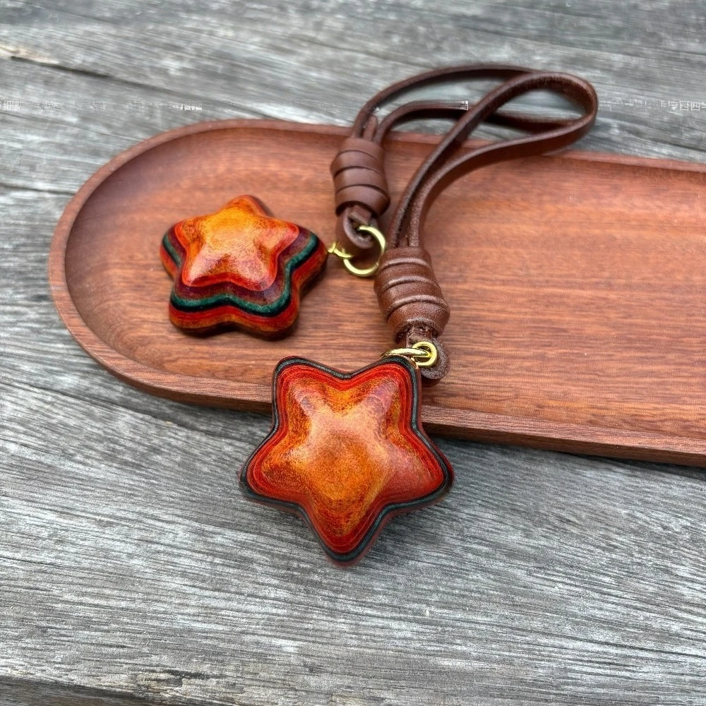 Thickened Cowhide Star Pendant, Lucky Star Bag Charm, Car Hanging Ornament, Car Keychain, Pentagram Backpack Accessory