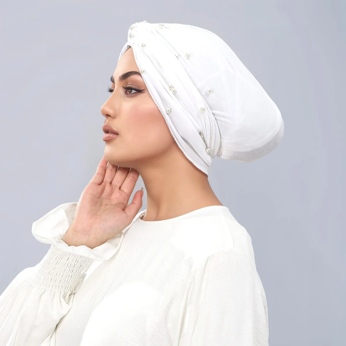 New Half Pearl Solid Lazy Mercerized Cotton Head Scarf for Women, Ethnic Simple Versatile Shawl Headpiece