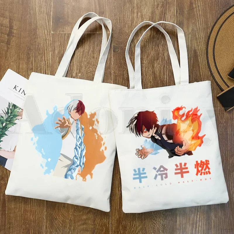 My Hero Academia Shoto Todoroki Japan Anime New Art Canvas Bag Totes Simple Print Shopping Bags Girls Life Casual Pacakge