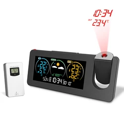 Electronic Projection Clock Weather Station Temperature and Humidity Meter Color Screen Weather Forecast LCD Digital Alarm Clock