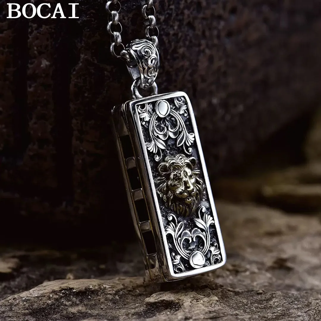 

BOCAI НОВЫЙ кулон из стерлингового серебра 925 пробы в стиле ретро в стиле панк с властной подвеской в виде губной гармошки в виде льва