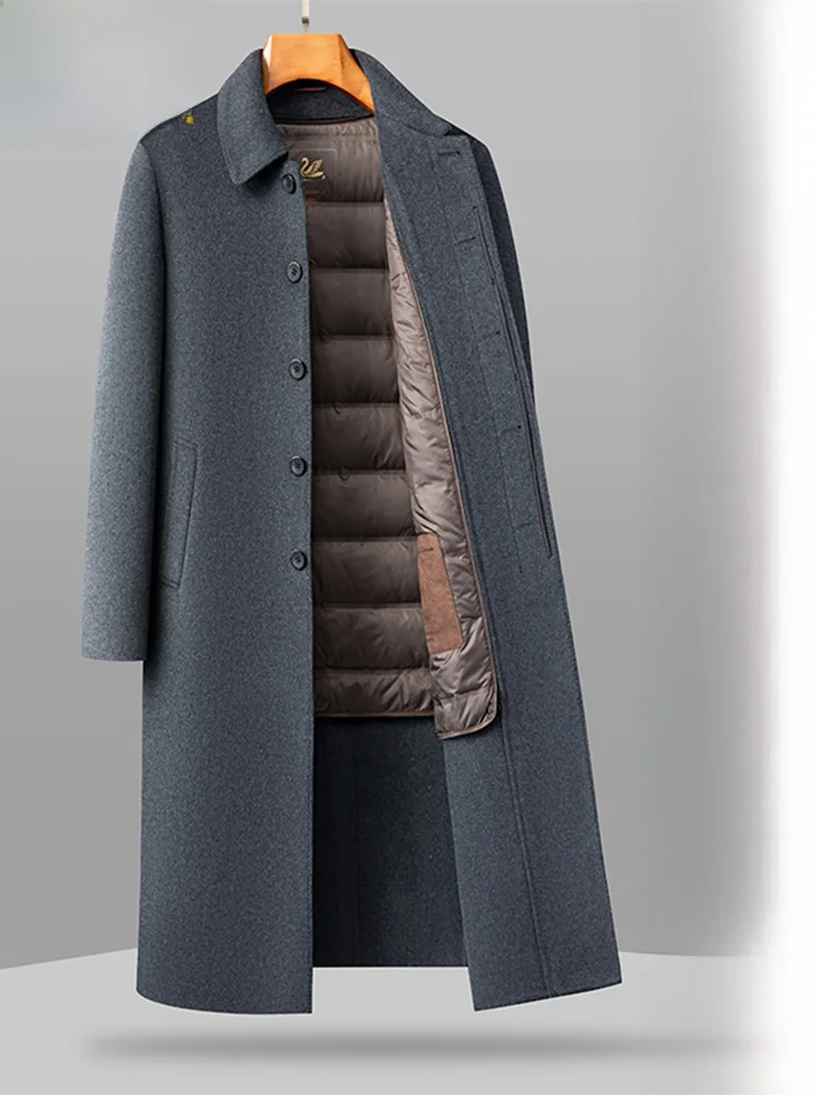 

TUCANO Winter Woolen Coat Men's Long Thiened Flip Collar Du down Inner Coat Middle-Aged Dad Sle Outerwear