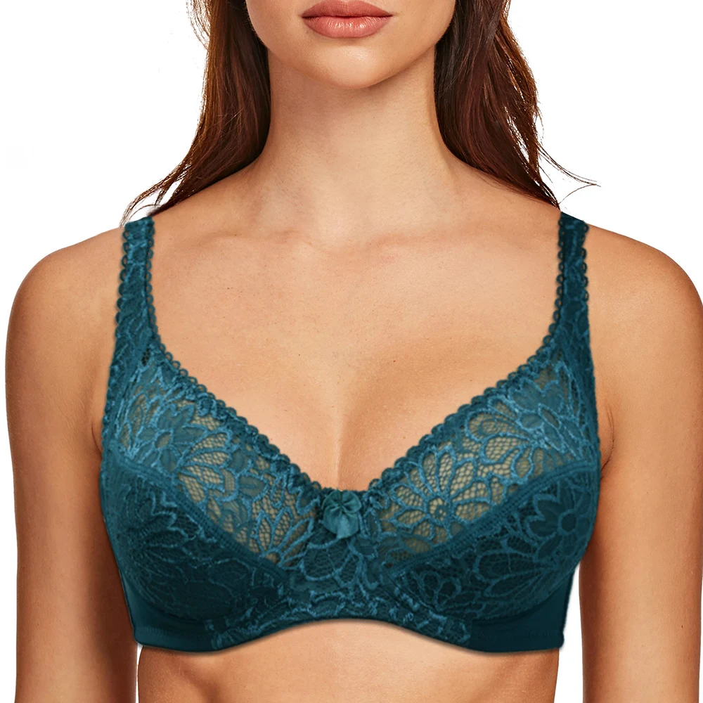 Plus Size Women Lace Bras Perspective Breathable Lager Bosom Bralette Underwired Embroidery Silky Touch BH Top B C D DD E F Cup