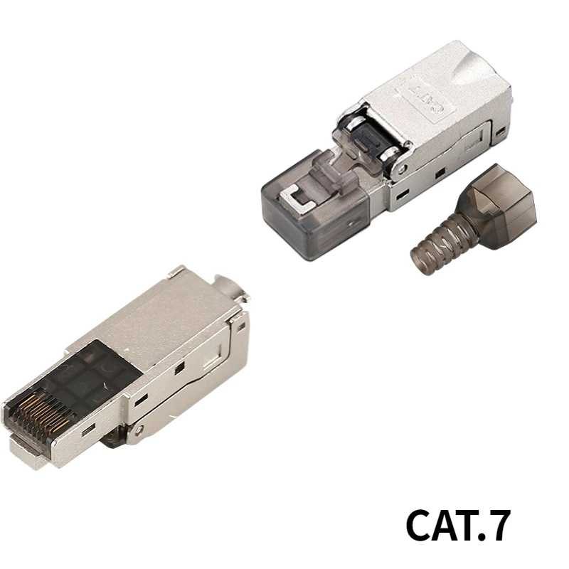 RJ45,8P8C tool free CAT.7, network cable crystal head perforated adapter zinc alloy metal shell with protective cover