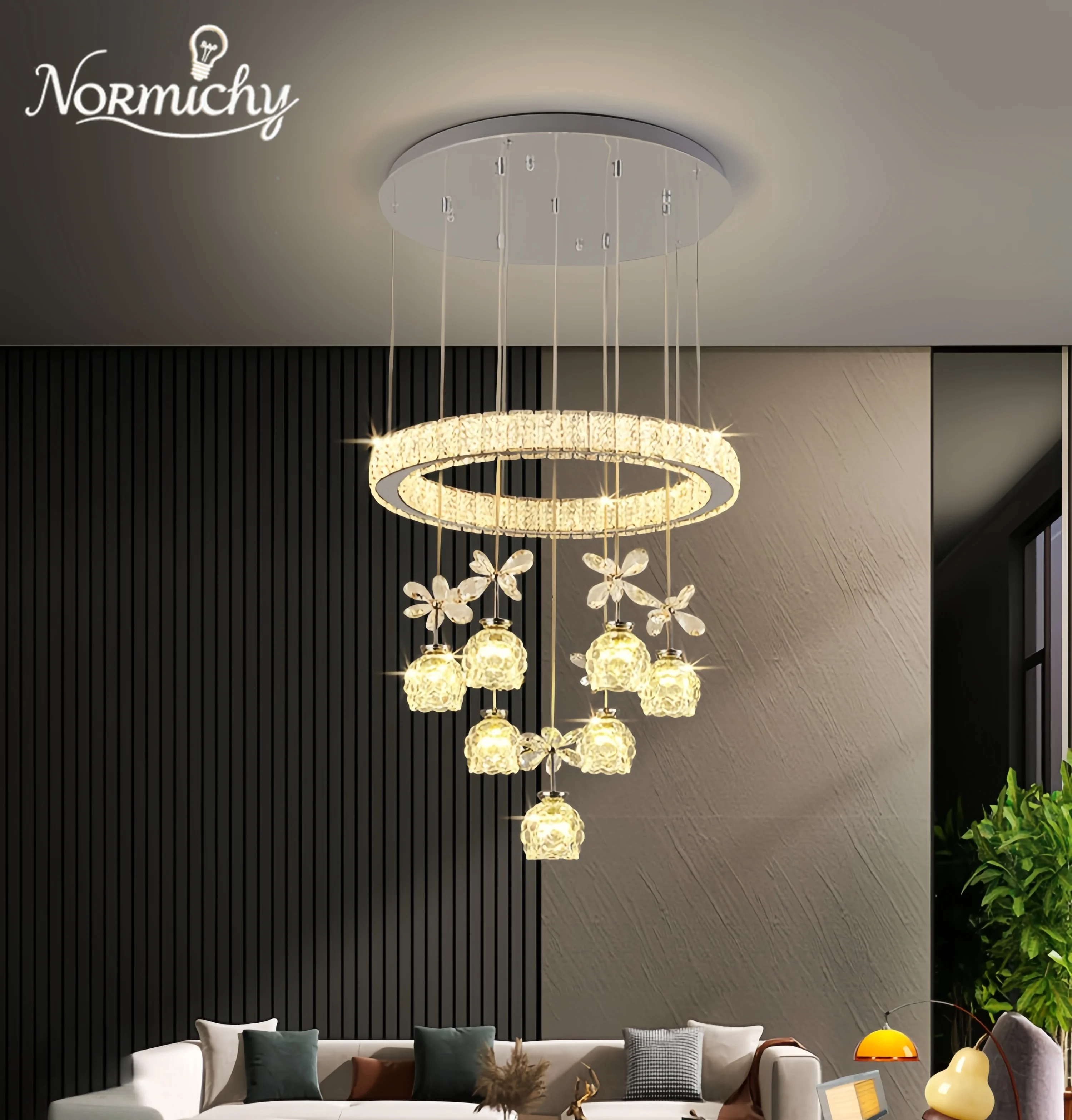 Modern Simple Dining Pendant Light Three Head Table Lamp Creative Circle Crystal Living Room Light Luxury Changeable