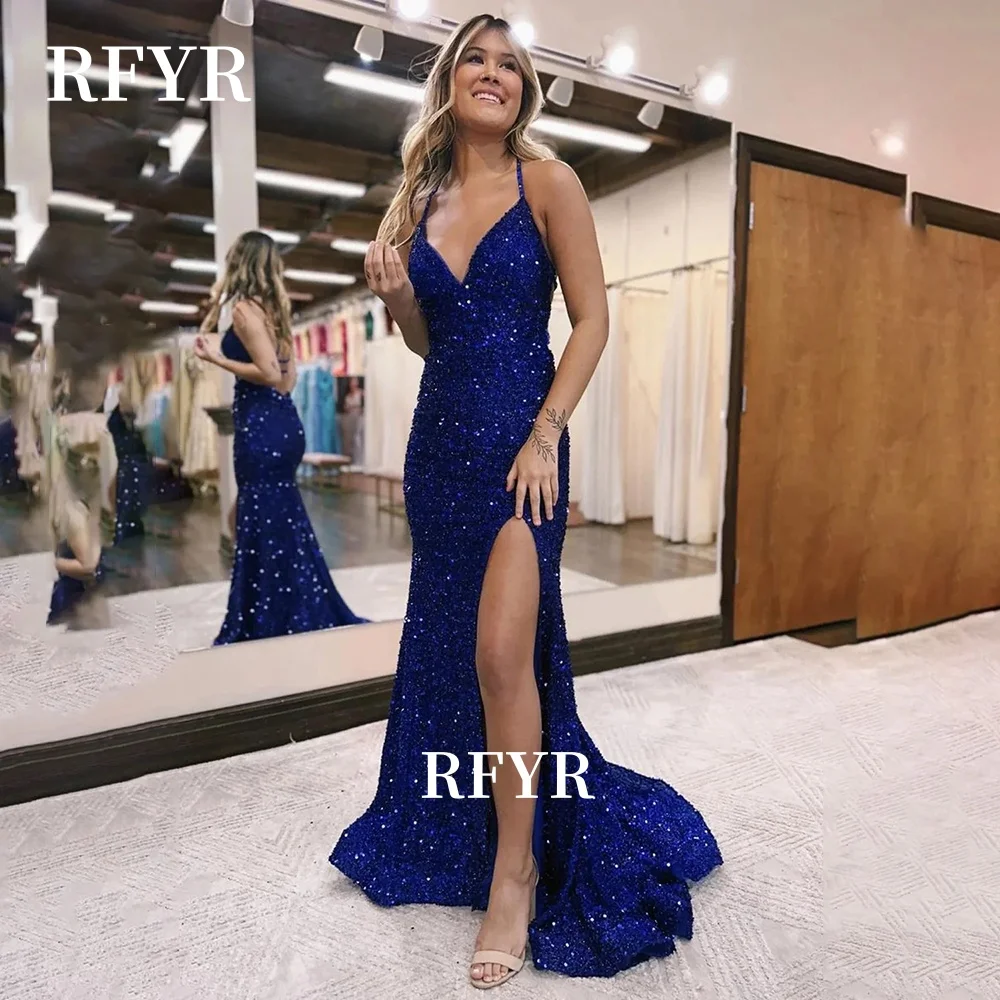 

RFYR Sweetheart Evening Dress Mermaid Prom Dress Sequined Lace Up Back Celebrity Gala Dress مناسبة رسمية Customized