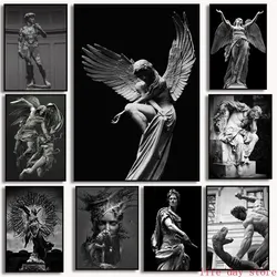 Vintage Greek Mythology David Posters, Sculpture Wings Canvas Painting, Wall Art, Statue of Liberty, Ideal for Living Room Home