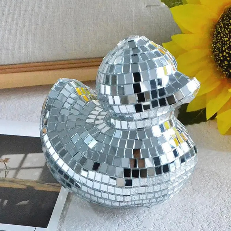 Silver Duck Mirror Glass Decoration Light Reflected Art Glitter Bar Home Disco Ornament For Disco Themed Party Cake Decoration