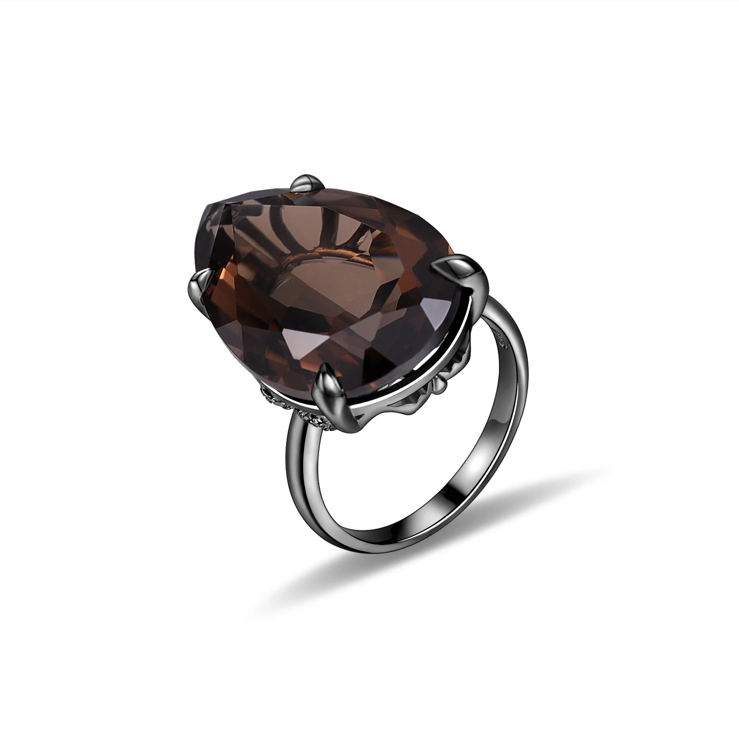 GEM'S BALLET Brown Healing Stones Cockail Rings Natural Smoky Quartz Statement Ring in 925 Sterling Silver Gift For Her