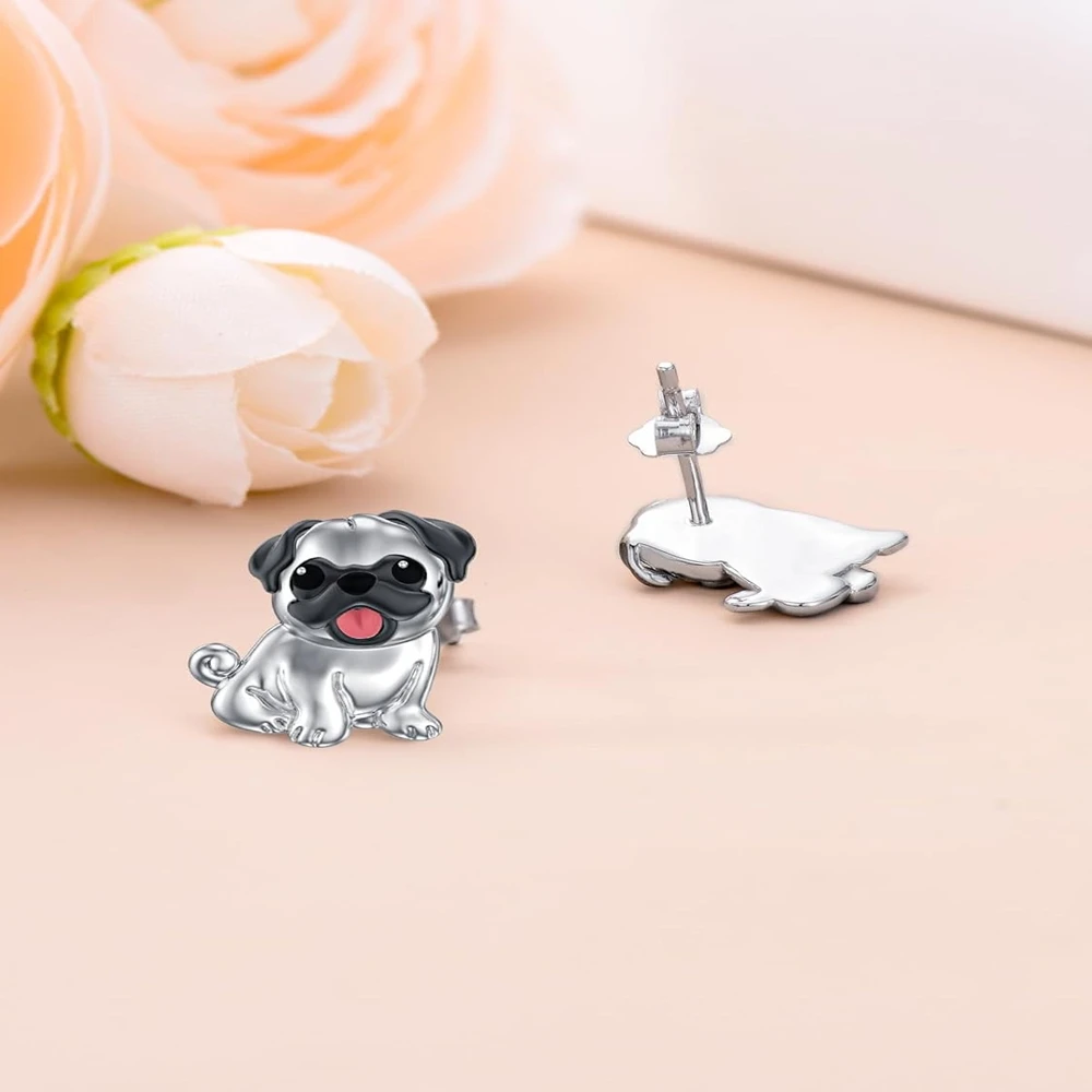 1Pair Cute Pug Earrings Exquisite Women\'s Cartoon Pet Dog Memorial Jewelry Accessories Perfect Holiday Party Gift for Dog Lovers