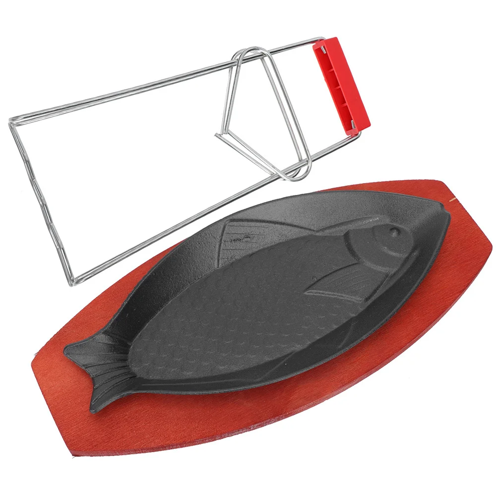 

1Set Fish Shaped Grill Pan High-Grade Iron Wood Steak Plate Perfect Even Baking Tray Western Food Serving