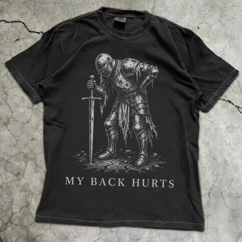 Back Injury Knight Shirt with Interesting Dark Fantasy Pattern T-shirt, Suitable for Both Men and Women All Year Round