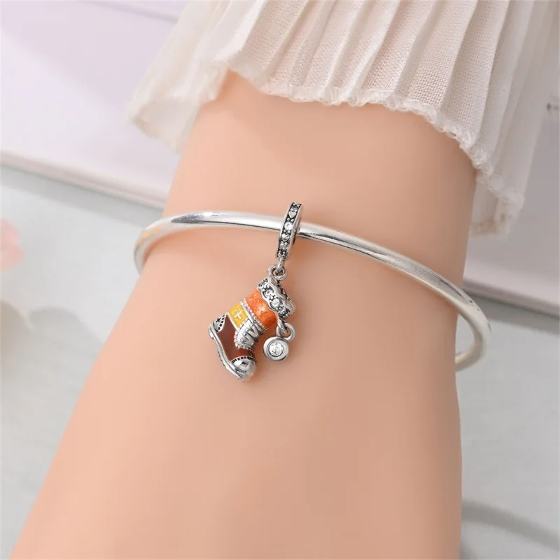 الكلاسيكية 925 فضة الأحمر عالية الكعب و الذهبي أحذية رياضية كرة القدم الكأس استرخى سحر يناسب سوار بوتيك سلسلة الأحذية الهدايا