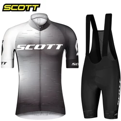 SCOTT Team 2023 Short Sleeve Cycling Jersey Set Bib shorts Ropa Ciclismo Bicycle Clothing MTB Bike Jersey Uniform Men Clothes