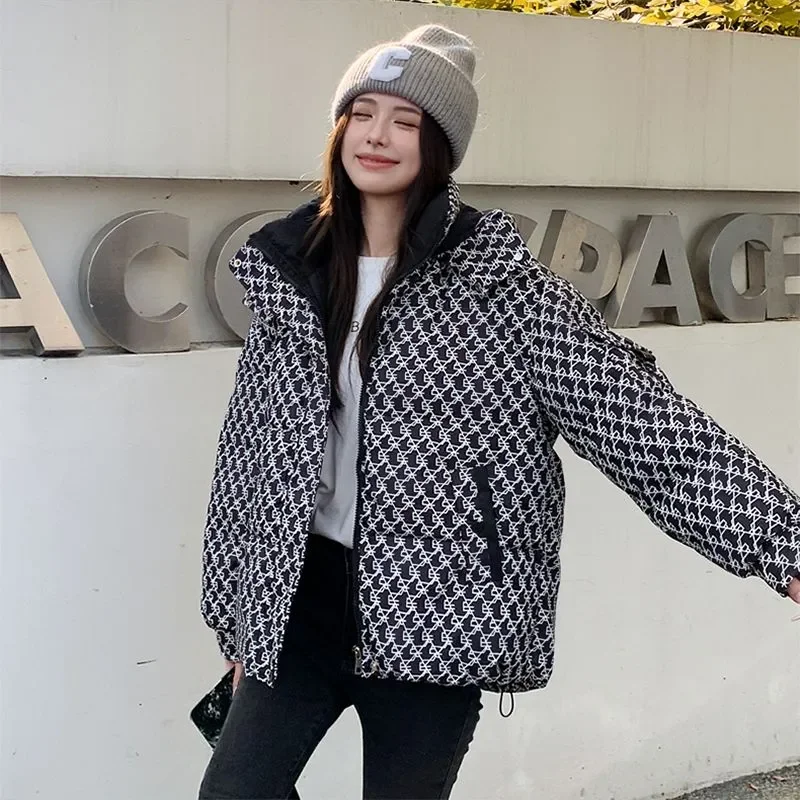 Autumn Winter Down Cotton Coat Women 2023 New Fashion Loose Thicken Jacket Hooded Zipper Pocket Stand-Up Collar Outerwear Female