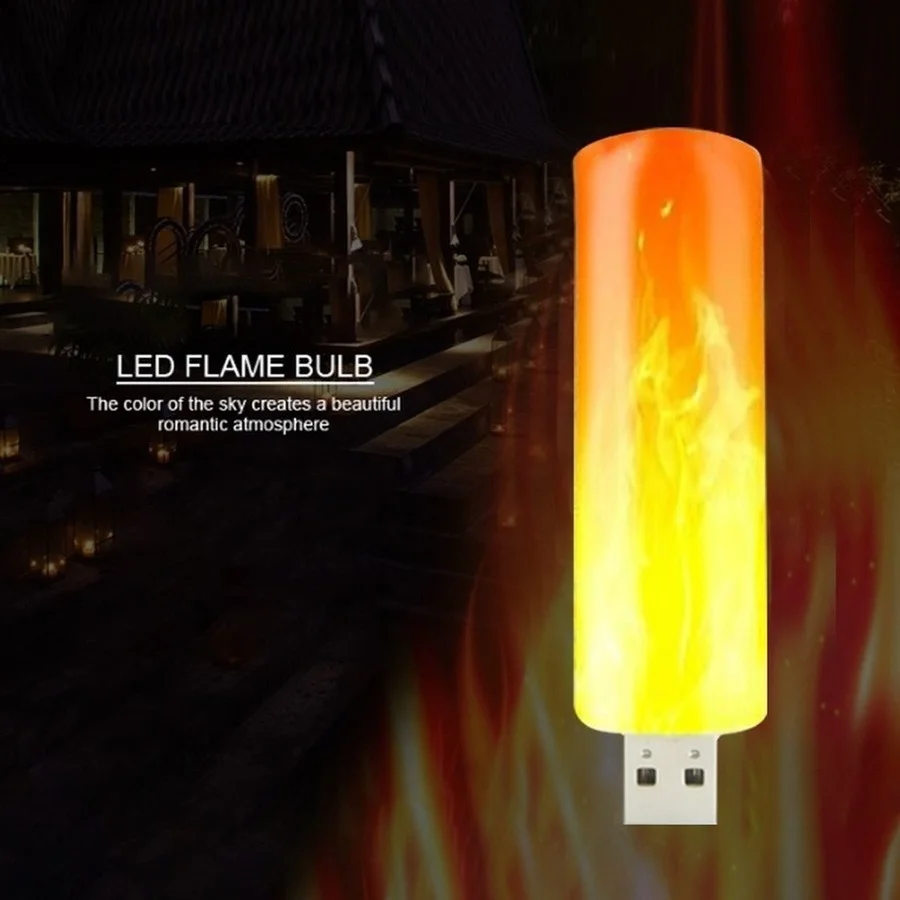 LED Atmosfera USB Flame Flashing Candle Lights, Book Lamp, Power Bank, Camping Iluminação, Cigarette Lighter Effect