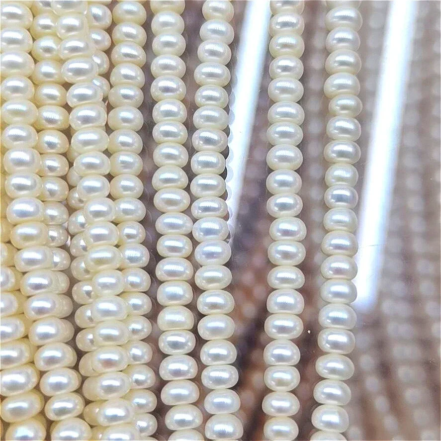 

4-5mm 4A Radiant Silky-Smooth Natural Freshwater White Pearl Flat Waxy Bead Gift Jewelry Make DIY Necklace Bracelet Accessories