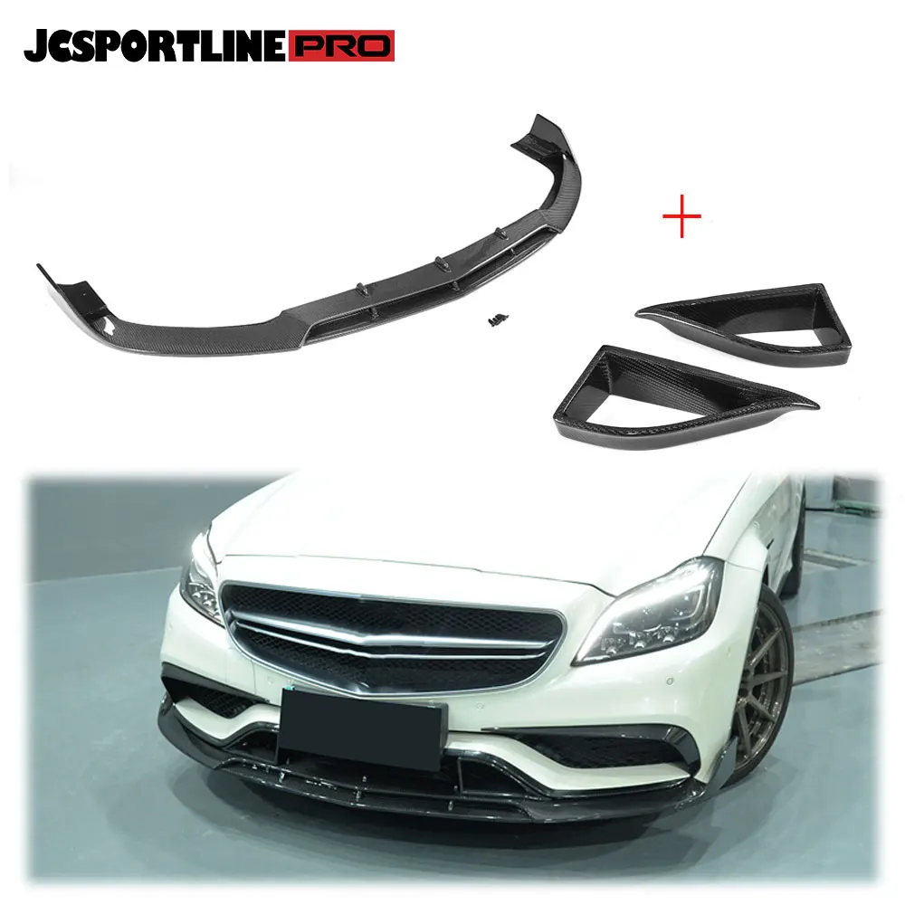 

3pcs/set Front Bumper Lip Spoiler Mesh Vents Carbon Fiber for Benz W218 CLS63 AMG 15-17