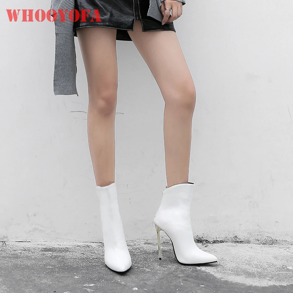 

Новые зимние гламурные черно-белые женские ботильоны с острым носком, женская обувь на очень высоком каблуке-шпильке, большие размеры 12, 42, 46 48