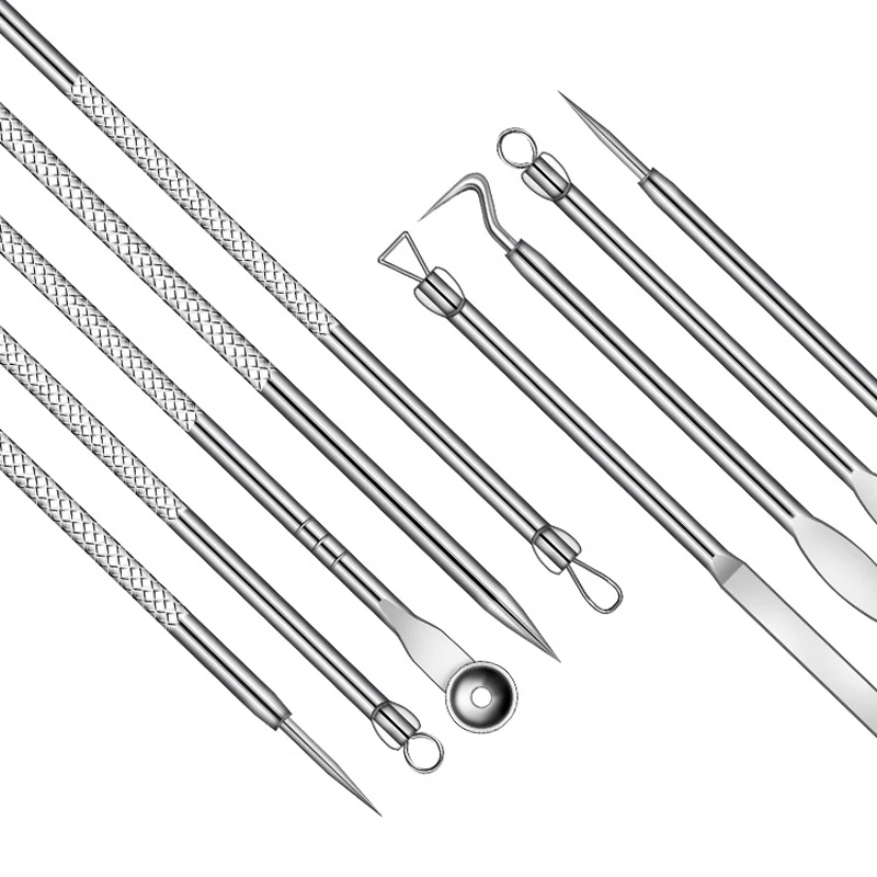 9 pièce/ensemble en acier inoxydable acné tête noire dissolvant ensembles d'outils aiguille points noirs et boutons dissolvant soins du visage extracteur Point propre portable