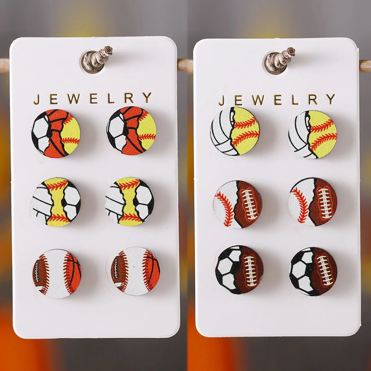 2026 New Trend Inspired Design Baseball Softball Football Wood Studs Earrings Collection