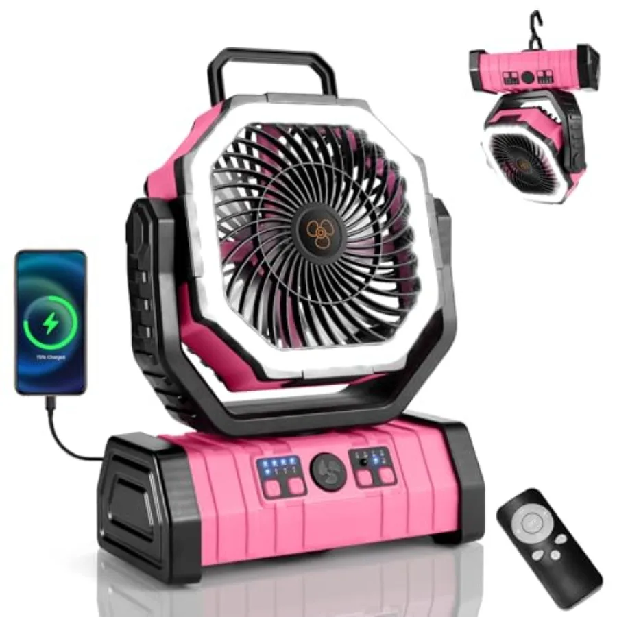 

30000mAh Camping Fan with LED Lantern Rechargeable Battery Operated Oscillating with Remote Hook Portable Tent Fan with Timer 4