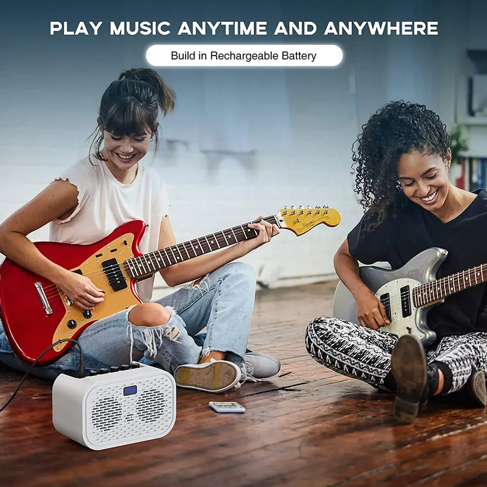 Electric Guitar 10W Rechargeable Electric Guitar Amplifier Speaker with 3-Band EQ, Distortion Channel, Bluetooth
