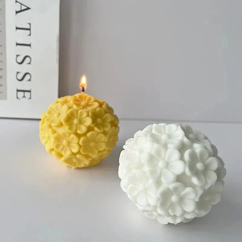 high quality diy 3d flower ball candle mold spherical hydrangea silicone mould for candle soap making valentine's day home decor