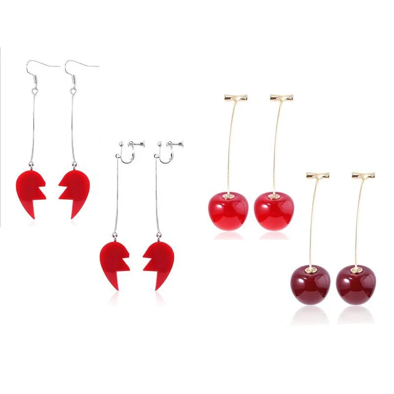 Anime Cosplay Earrings Pierre Polnareff Splice Heart Kakyoin Noriaki Cherry Clip Earrings Jewelry Props Accessories