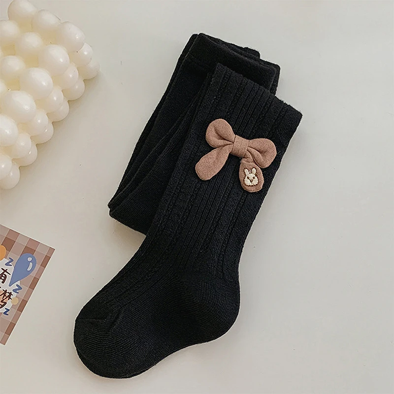

Toddler Girls Spring Autumn Knit Leggings Elastic Band Breathable Bow Tights Pantyhose Socks